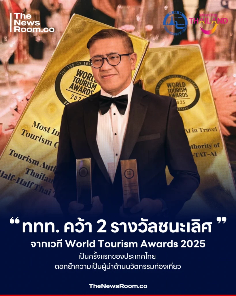 ททท. คว้า 2 รางวัลชนะเลิศจากเวที World Tourism Awards 2025 เป็นครั้งแรกของประเทศไทย ตอกย้ำความเป็นผู้นำด้านนวัตกรรมท่องเที่ยว