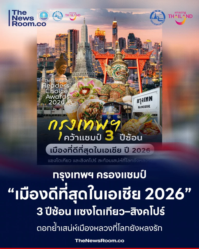 กรุงเทพฯ ครองแชมป์ “เมืองดีที่สุดในเอเชีย 2026” 3 ปีซ้อน แซงโตเกียว–สิงคโปร์ ตอกย้ำเสน่ห์เมืองหลวงที่โลกยังหลงรัก