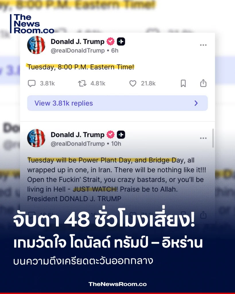 จับตา 48 ชั่วโมงเสี่ยง! เกมวัดใจ โดนัลด์ ทรัมป์ – อิหร่าน บนความตึงเครียดตะวันออกกลาง