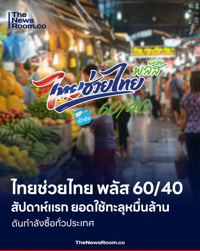 ไทยช่วยไทย พลัส 60/40 สัปดาห์แรก ยอดใช้ทะลุหมื่นล้าน ดันกำลังซื้อทั่วประเทศ