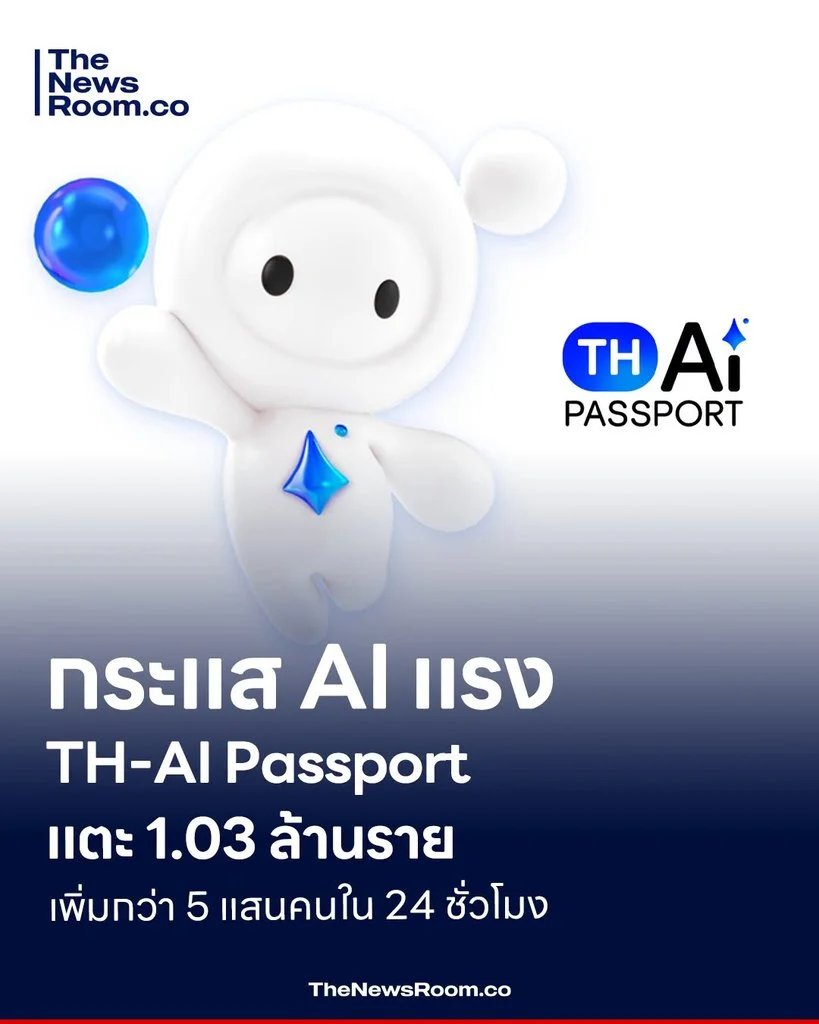 กระแส AI แรง TH-AI Passport แตะ 1.03 ล้านราย เพิ่มกว่า 5 แสนคนใน 24 ชั่วโมง