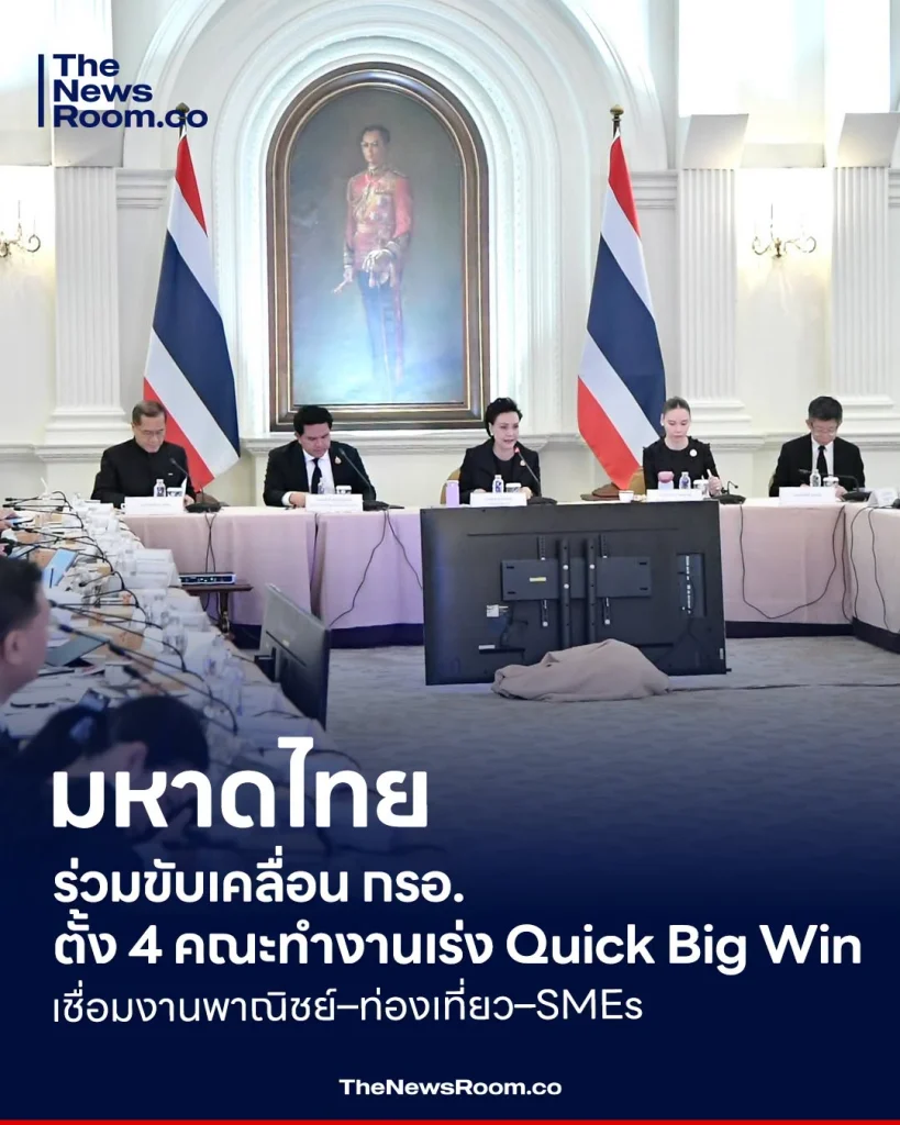 มหาดไทยร่วมขับเคลื่อน กรอ. ตั้ง 4 คณะทำงานเร่ง Quick Big Win เชื่อมงานพาณิชย์–ท่องเที่ยว–SMEs