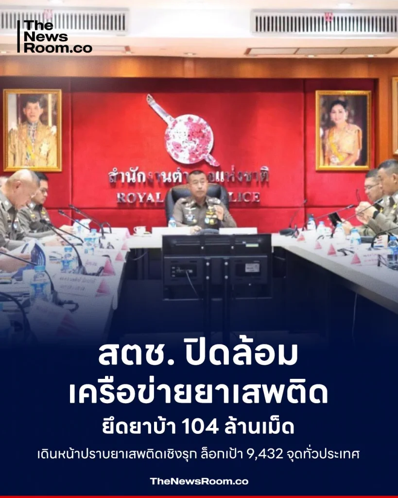 สตช. ปิดล้อมเครือข่ายยาเสพติด ยึดยาบ้า 104 ล้านเม็ด เดินหน้าปราบยาเสพติดเชิงรุก ล็อกเป้า 9,432 จุดทั่วประเทศ