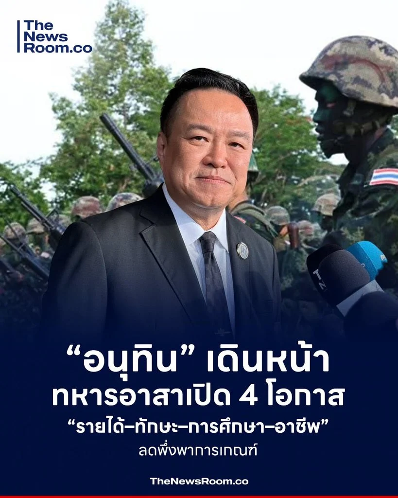 “อนุทิน” เดินหน้าทหารอาสา เปิด 4 โอกาส “รายได้–ทักษะ–การศึกษา–อาชีพ” ลดพึ่งพาการเกณฑ์