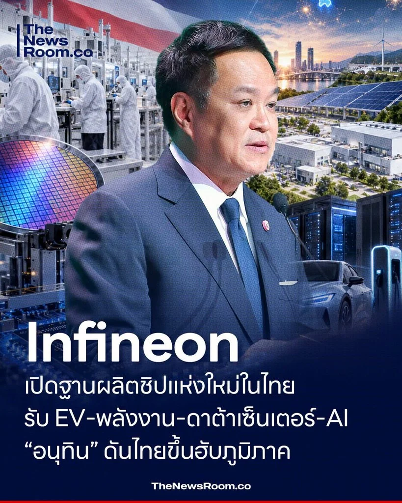 Infineon เปิดฐานผลิตชิปแห่งใหม่ในไทย รับ EV–พลังงาน–ดาต้าเซ็นเตอร์–AI “อนุทิน” ดันไทยขึ้นฮับภูมิภาค