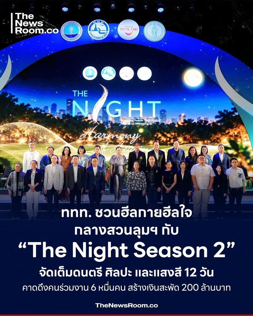 ททท. ชวนฮีลกายฮีลใจกลางสวนลุมฯ กับ “The Night Season 2” จัดเต็มดนตรี ศิลปะ และแสงสี 12 วัน คาดดึงคนร่วมงาน 6 หมื่นคน สร้างเงินสะพัด 200 ล้านบาท