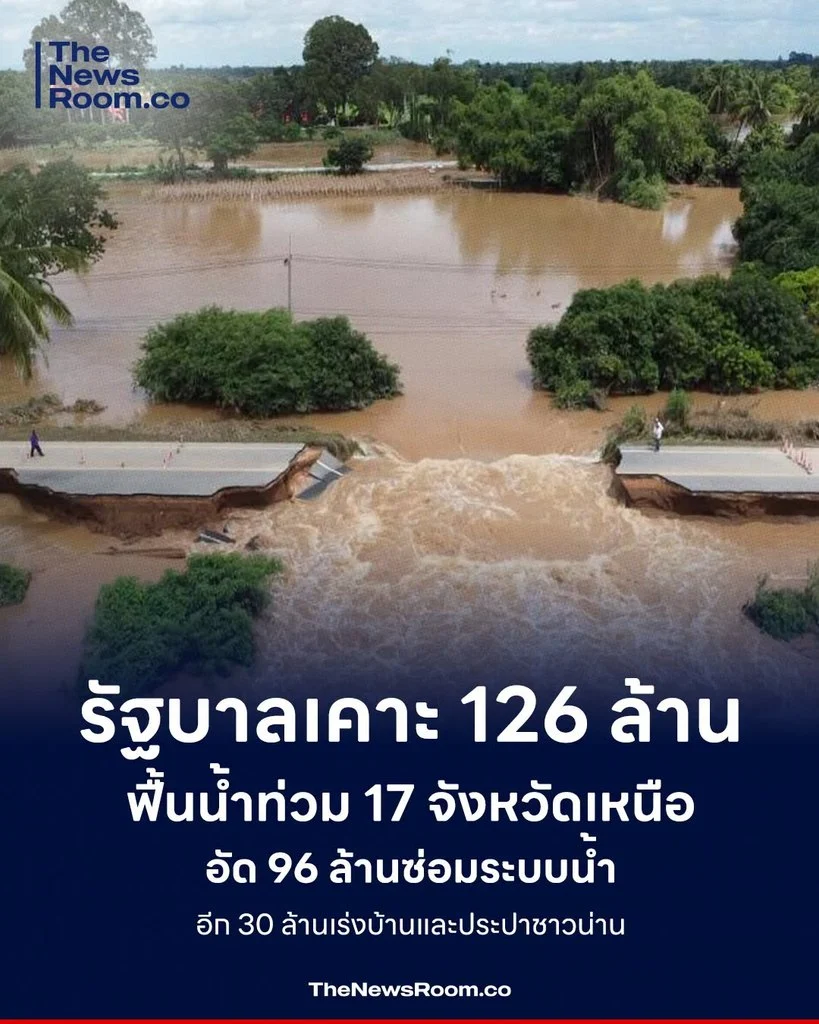 รัฐบาลเคาะ 126 ล้านฟื้นน้ำท่วม 17 จังหวัดเหนือ อัด 96 ล้านซ่อมระบบน้ำ–อีก 30 ล้านเร่งบ้านและประปาชาวน่าน