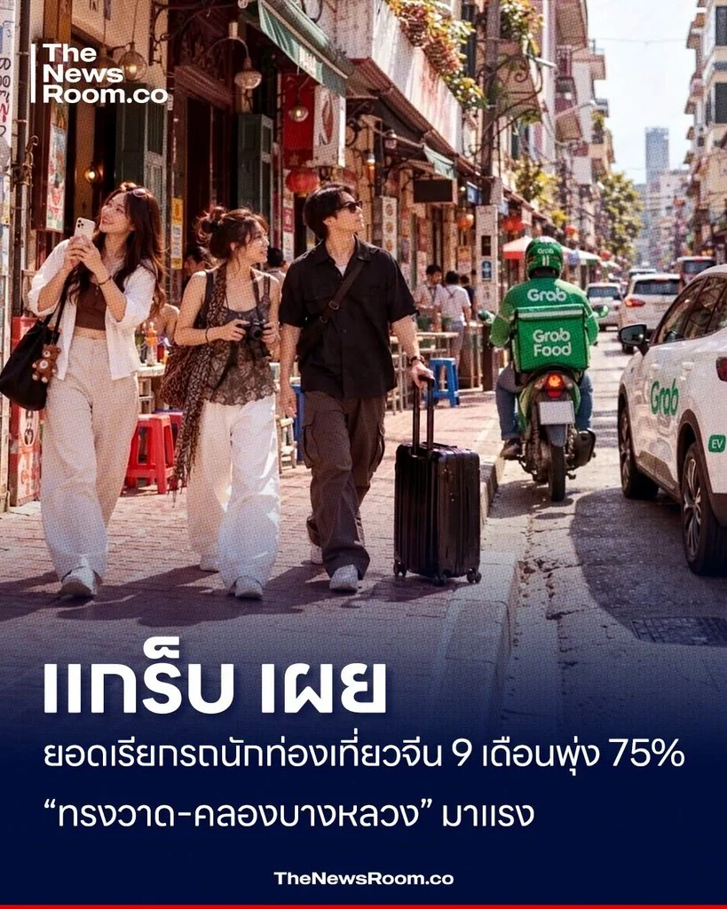 แกร็บ เผย ยอดเรียกรถนักท่องเที่ยวจีน 9 เดือนพุ่ง 75% “ทรงวาด–คลองบางหลวง” มาแรง